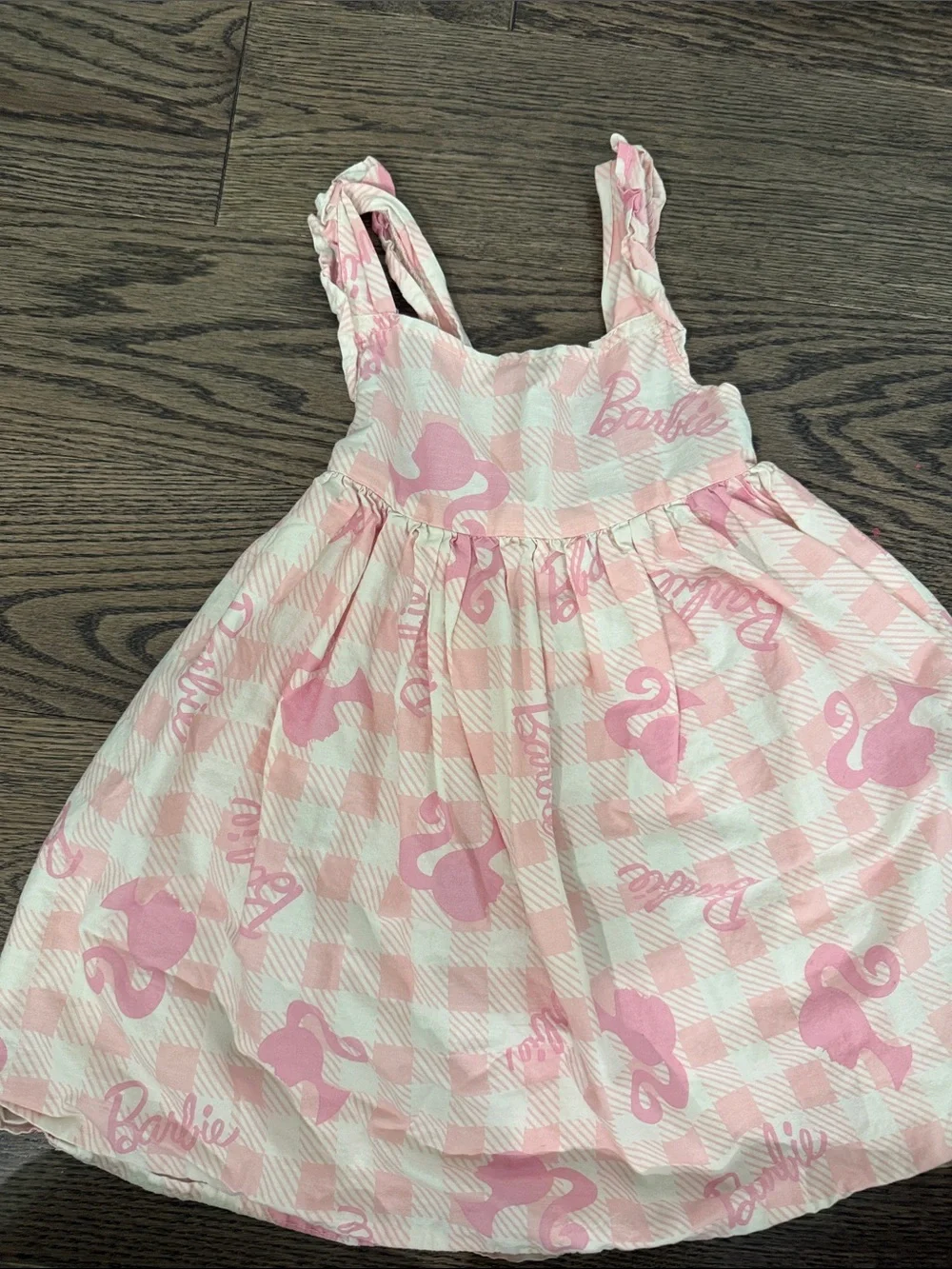 Barbie Pink Gingham Sleeveless Dress with Logo & Silhouette Print 4t
